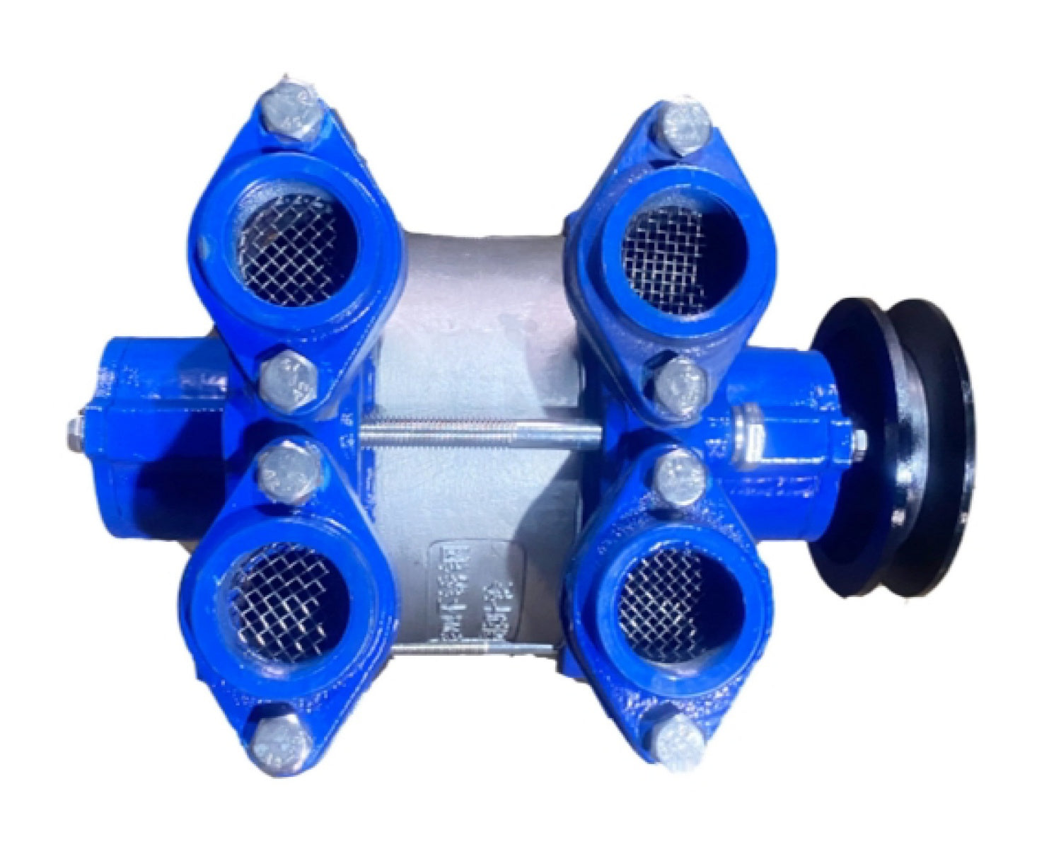 Self-priming pump with two pumps and dual inlet and dual outlet configuration