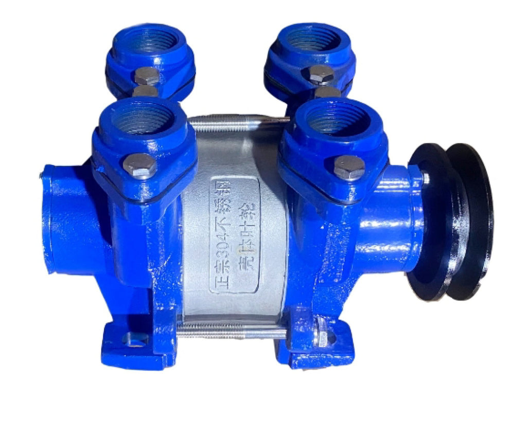 Self-priming pump with two pumps and dual inlet and dual outlet configuration